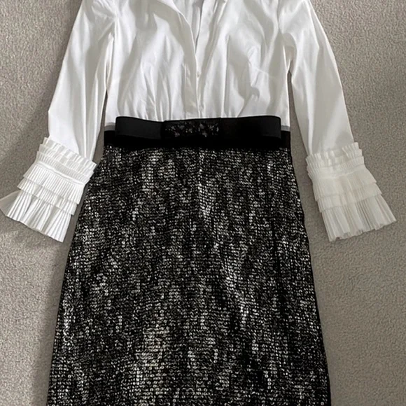 Bcbg MazAxria black and white pleated cuffs long sleeves dress Size 4 - Picture 3 of 17